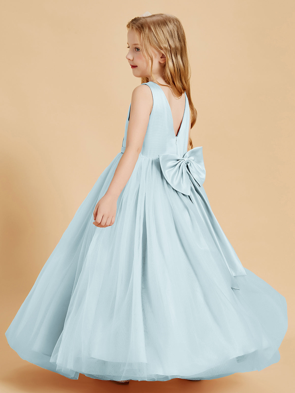 Tulle Junior Bridesmaid Dresses Satin Top Mist